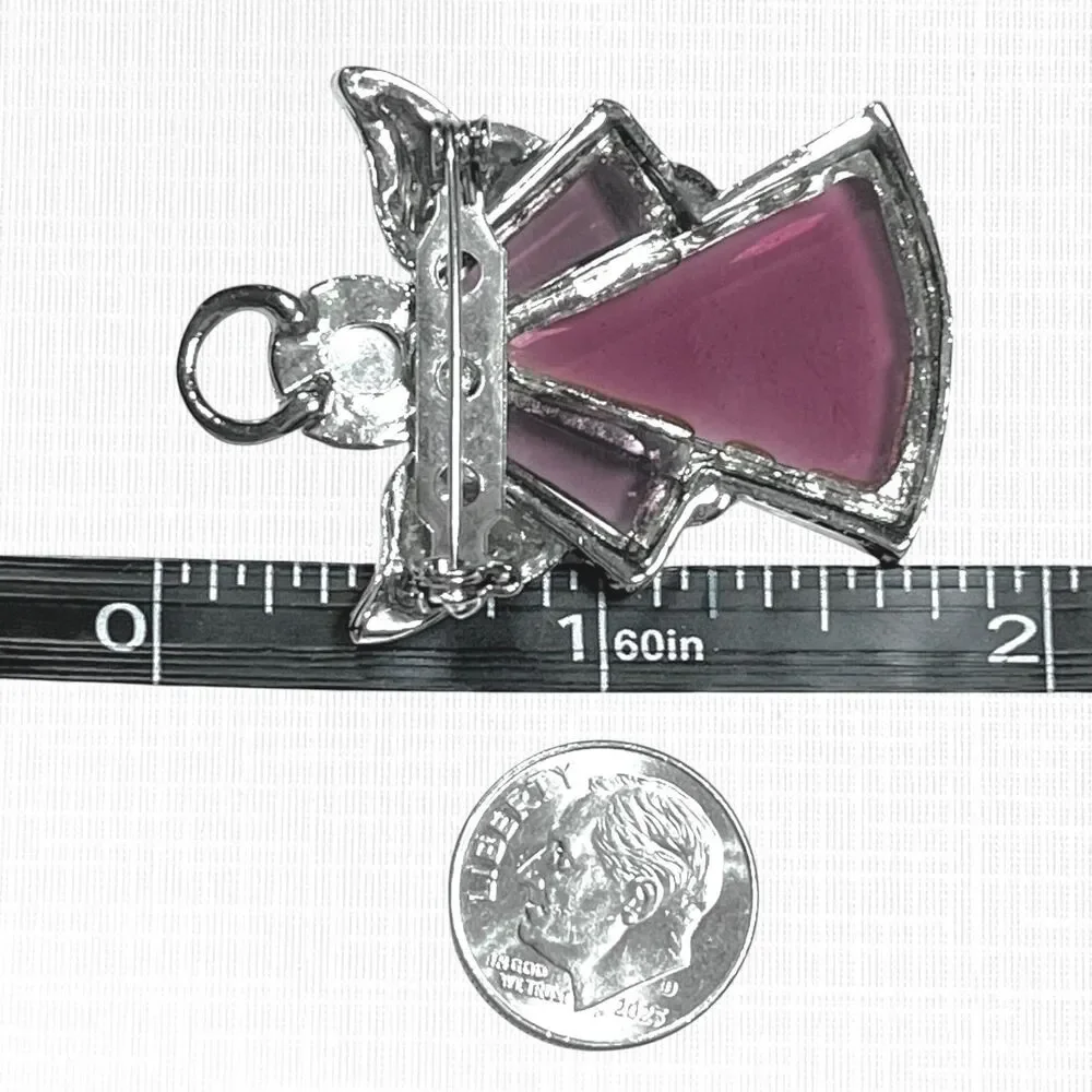 VTG Purple Stained Glass Angel Pin Brooch Silver Tone Celestial Guardian 1.75